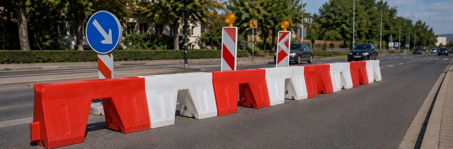 New Jersey saobraćajna barijera postavljena u nizu za regulaciju saobraćaja